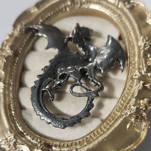 Large Pewter Dragon Celtic Flying Fantasy Pendant 2" Pendant - Picture 2 of 3